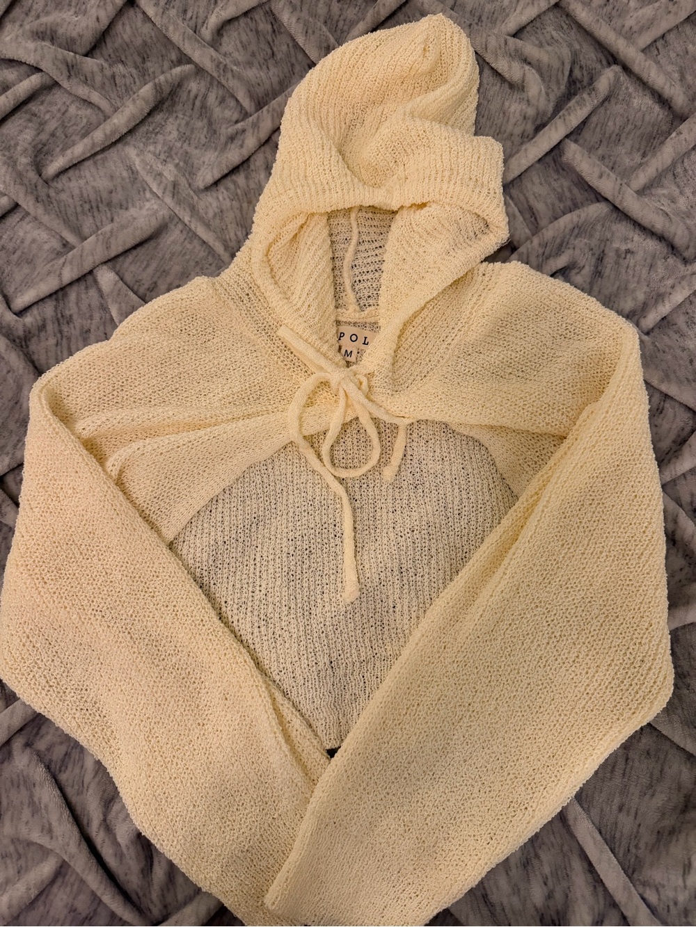 POL Lightweight Cream Hooded Open-Knit Shrug